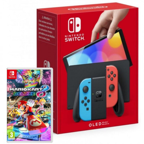 Nintendo Switch OLED Azul Neón/Rojo Neón + Mario Kart 8 Deluxe Nintendo Switch