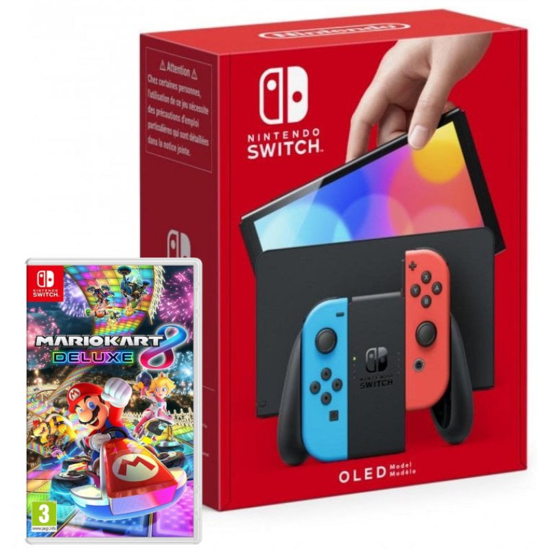 Nintendo Switch OLED Azul Neón/Rojo Neón + Mario Kart 8 Deluxe Nintendo Switch
