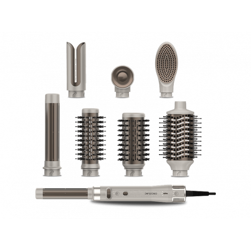 Moldeador - Cecotec CeramicCare 8in1 AirGlam Gyro, Tecnología iónica, Temperatura Controlada, 8 Cabezales, Champagne