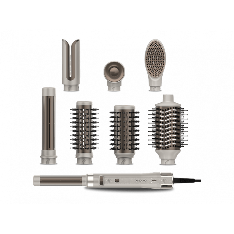 Moldeador - Cecotec CeramicCare 8in1 AirGlam Gyro, Tecnología iónica, Temperatura Controlada, 8 Cabezales, Champagne