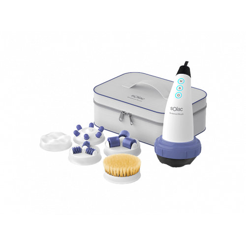 Masajeador Corporal - Solac ME7715 Sculptural Brush, 5 cabezales de tratamiento intercambiables, Función de calor y exfoliante, Blanco