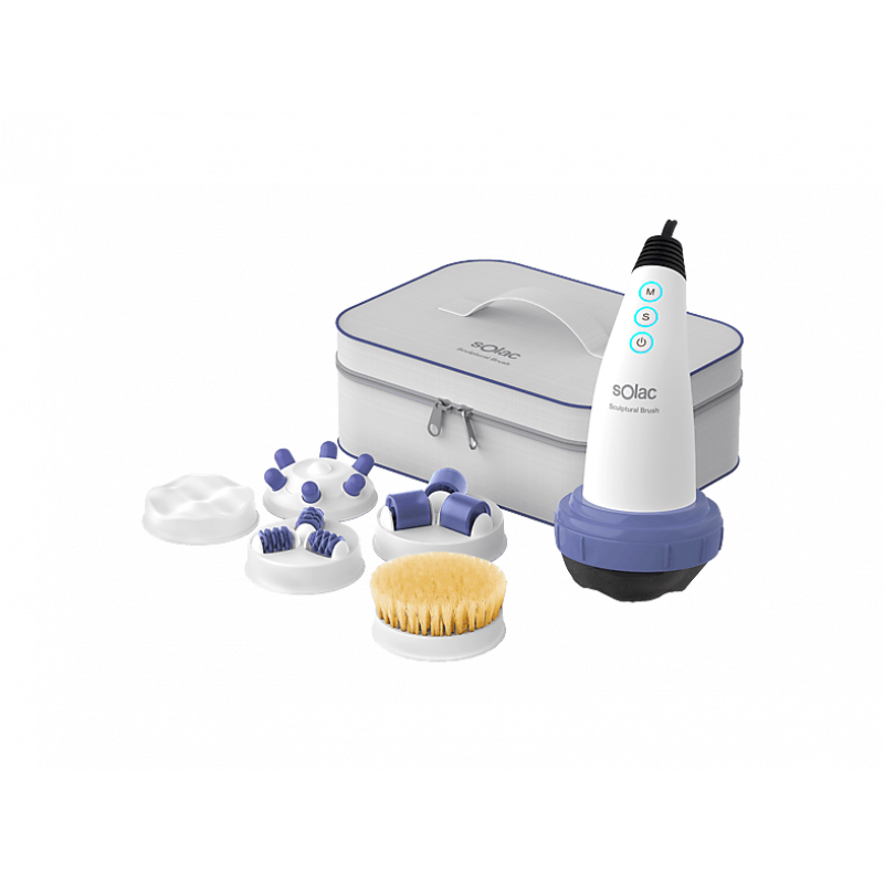 Masajeador Corporal - Solac ME7715 Sculptural Brush, 5 cabezales de tratamiento intercambiables, Función de calor y exfoliante, Blanco