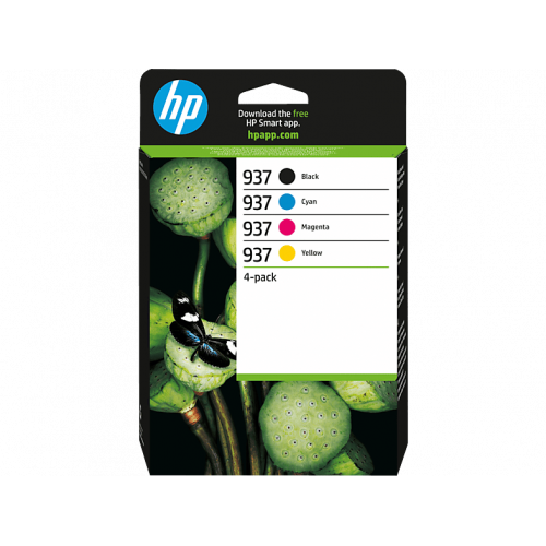 Cartucho de tinta - HP Paquete de 4 Cartuchos de Tinta Original HP 937, Chip mejorado, Negro, Cian, Magenta, Amarillo