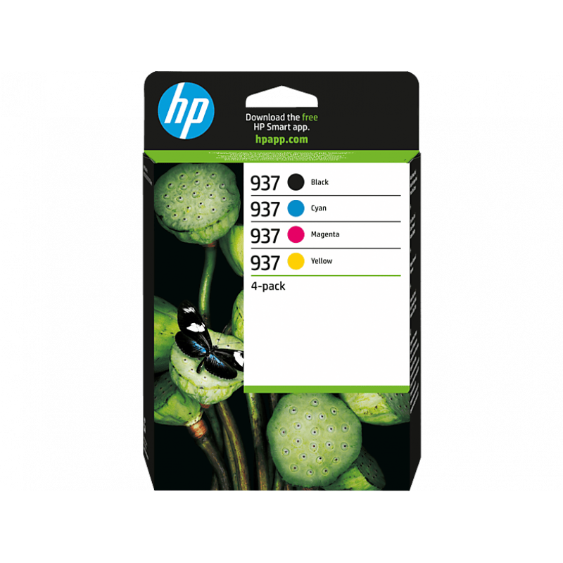 Cartucho de tinta - HP Paquete de 4 Cartuchos de Tinta Original HP 937, Chip mejorado, Negro, Cian, Magenta, Amarillo