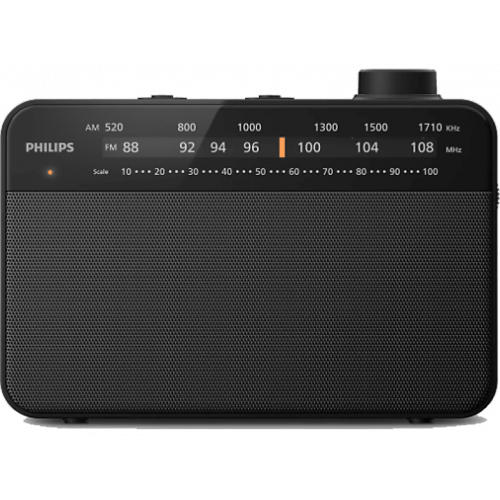 Radio portátil - Philips TAR2509/10, 0.3 W, AM/FM, Corriente Alterna o Pilas, Gran Dial de Volumen, Negro