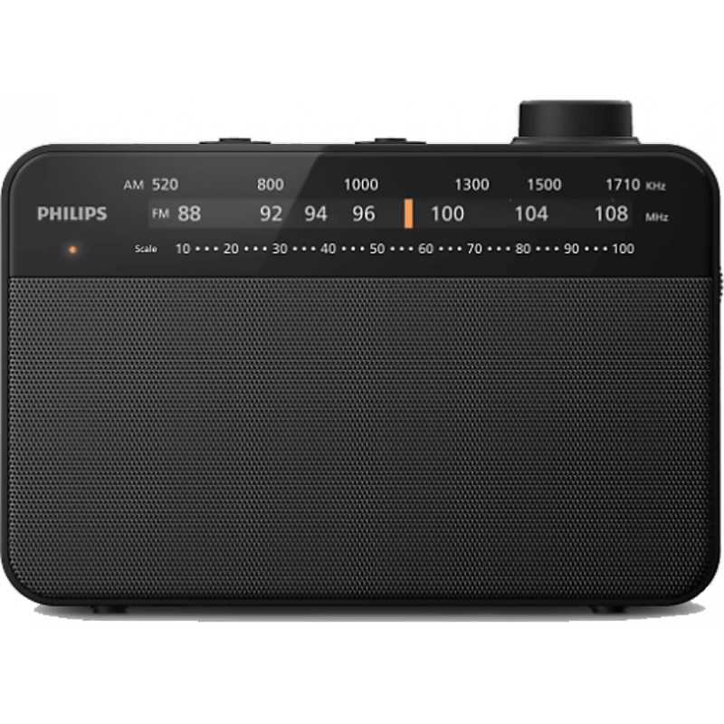 Radio portátil - Philips TAR2509/10, 0.3 W, AM/FM, Corriente Alterna o Pilas, Gran Dial de Volumen, Negro