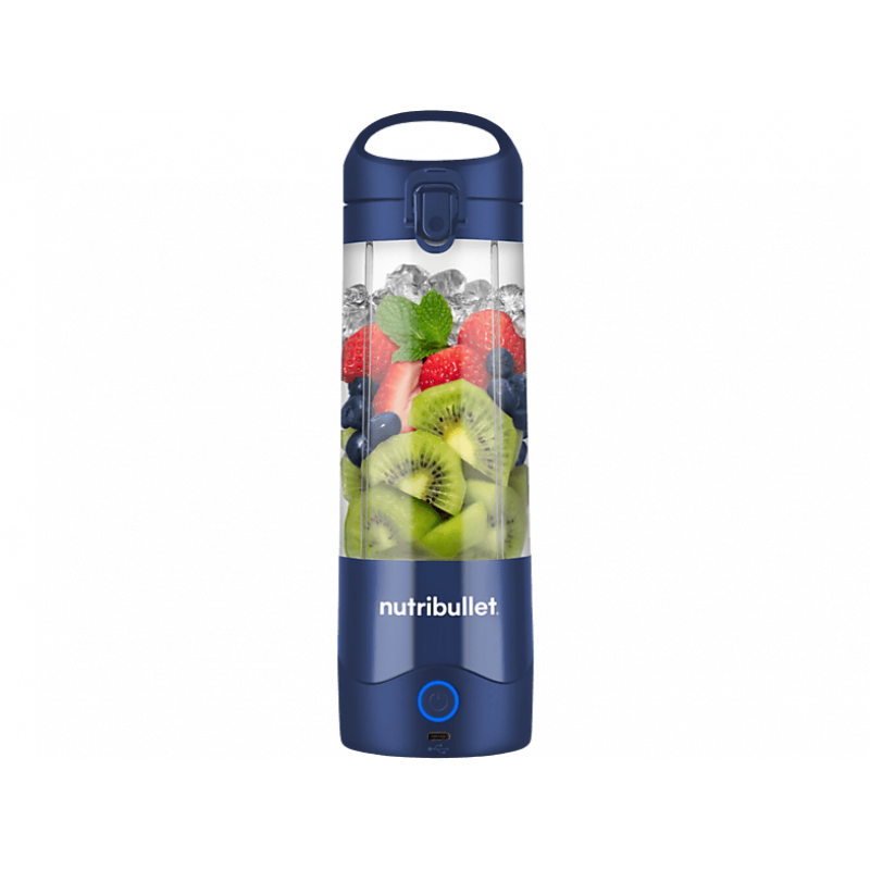 Batidora de vaso - nutribullet Portable, Personal, Vaso portátil 0.475 l, Asa transportable, Carga USB-C, 2000 mAh, 15 ciclos x carga, Azul