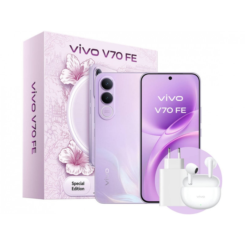 Pack Smartphone VIVO V70 FE (6.83'' - 8 GB - 256 GB - Muse Purple) + Auriculares + Cargador