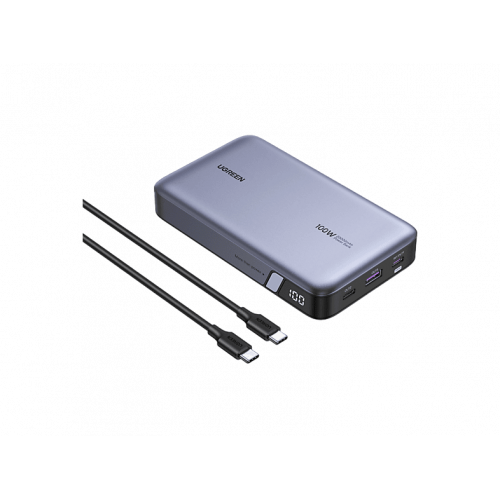 Batería externa - Ugreen UGR25188, Universal, 100W, 2000 mAh, 2x USB-C, 1x USB-A, Recarga Rápida, Gris