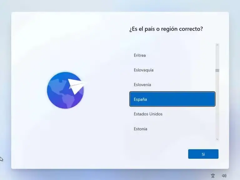 Seleccionar España durante la configuración inicial de Windows 11