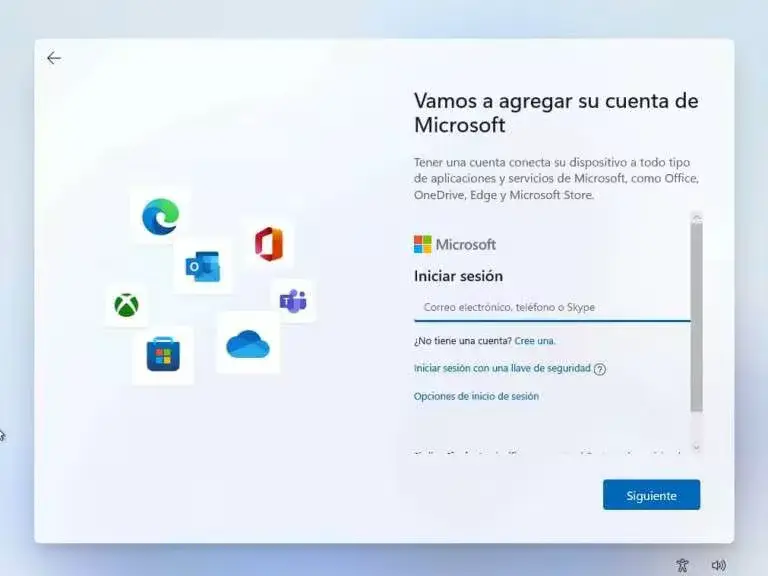 Iniciar sesión con una cuenta Microsoft durante la instalación de Windows 11