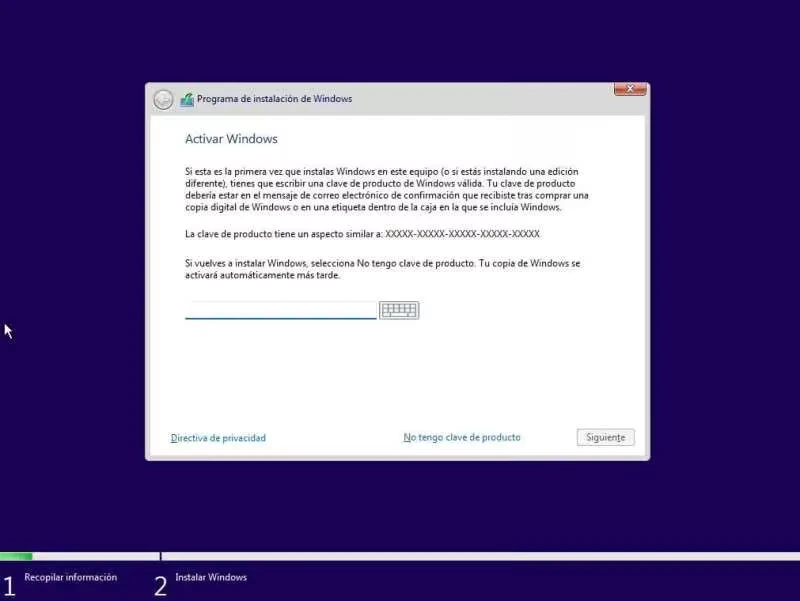 Introducir clave de producto durante la instalación de Windows 11